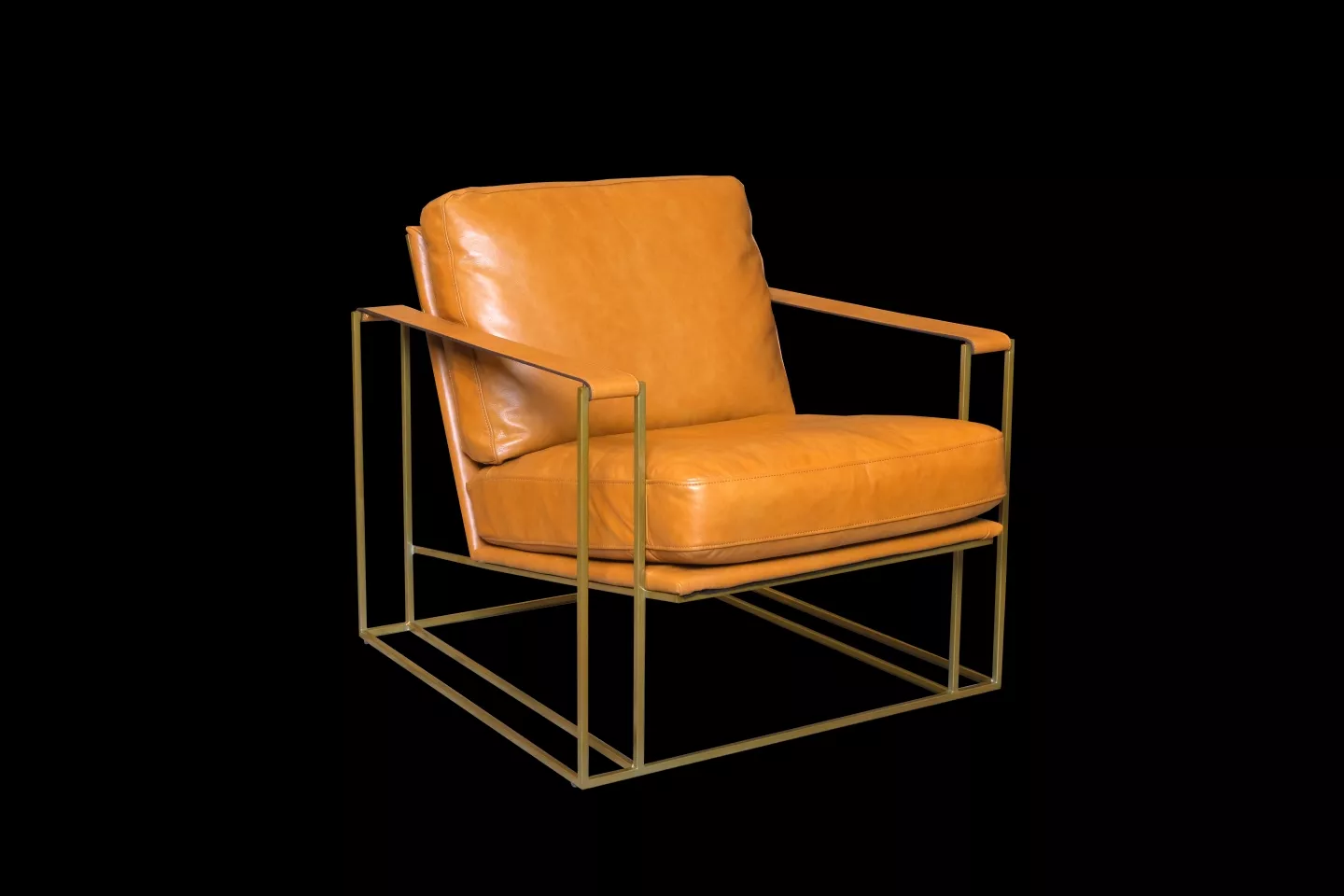 書房單人椅，橘色全牛皮製成可訂製顏色
