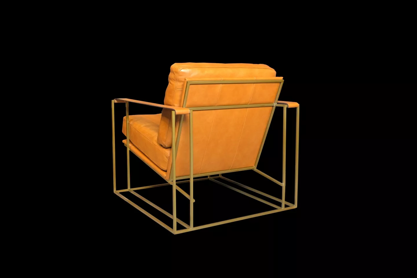單人沙發全牛皮材質搭配金色鐵件主體