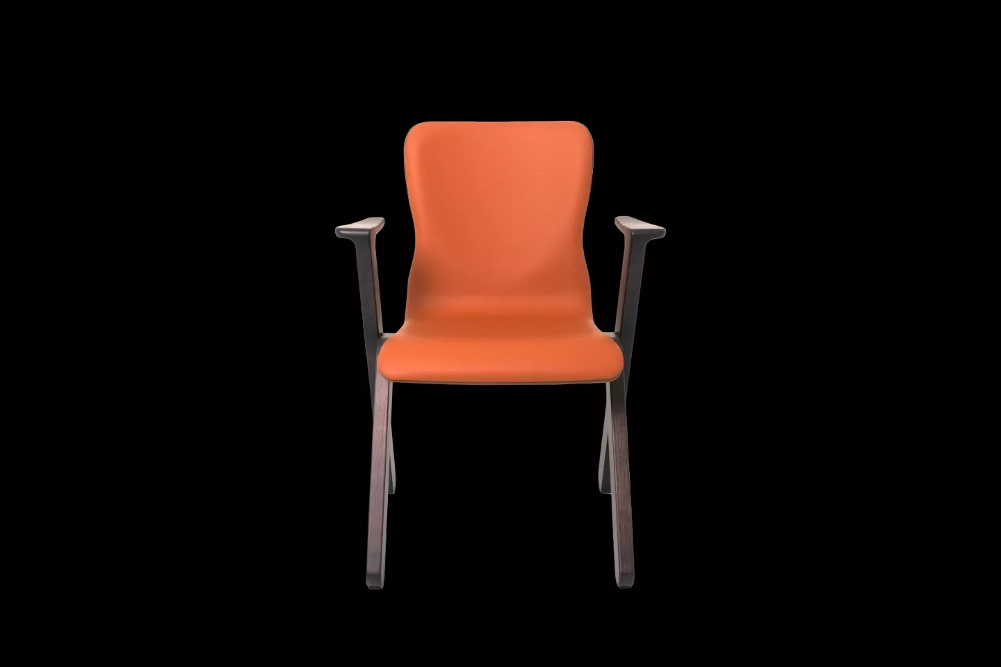 短扶手橘色皮質餐椅