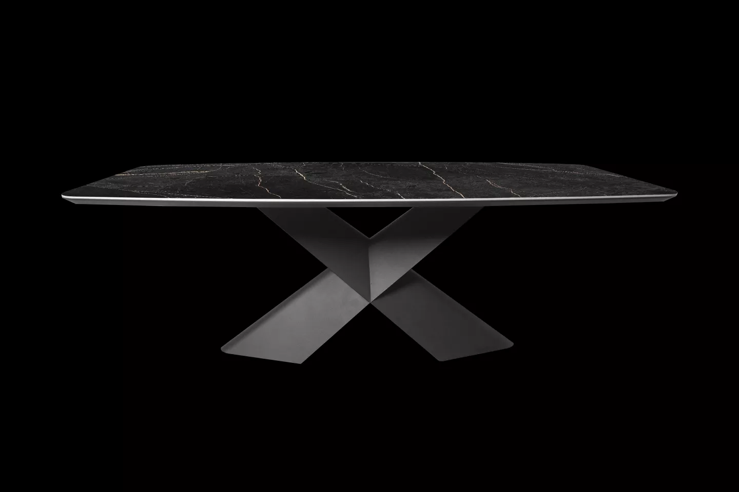 義大利陶板餐桌/岩板餐桌搭配黑色X型餐桌腳座