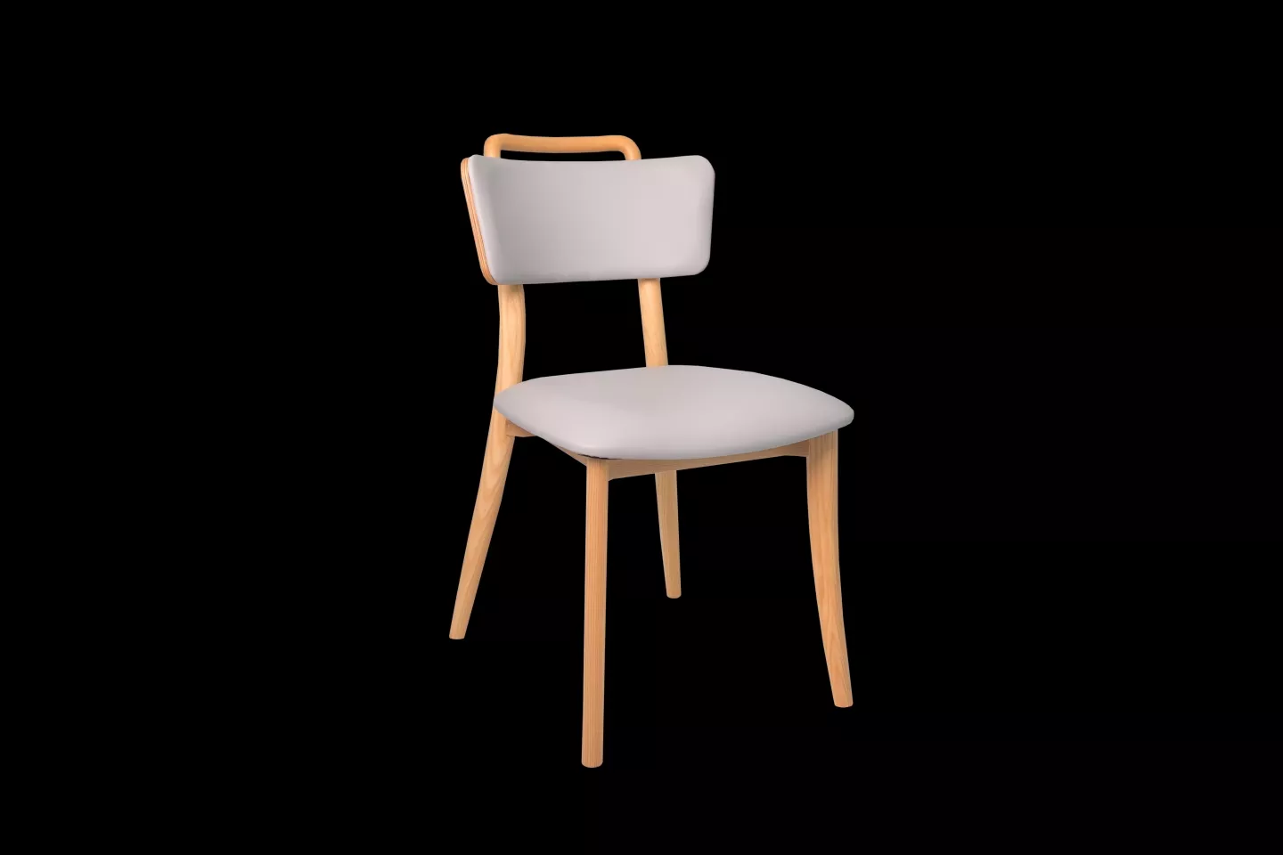 訂製實木餐椅側拍照片,淺紫灰色坐墊搭配北美梣木原木材