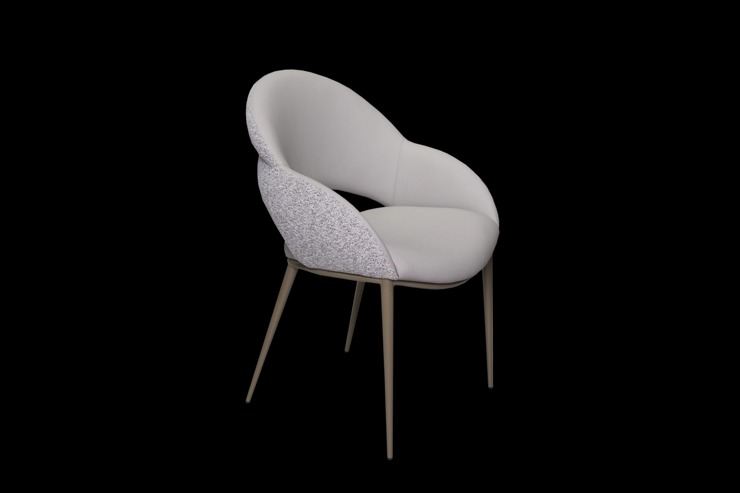 金屬腳座餐椅搭配皮革面坐墊與背面亞麻布