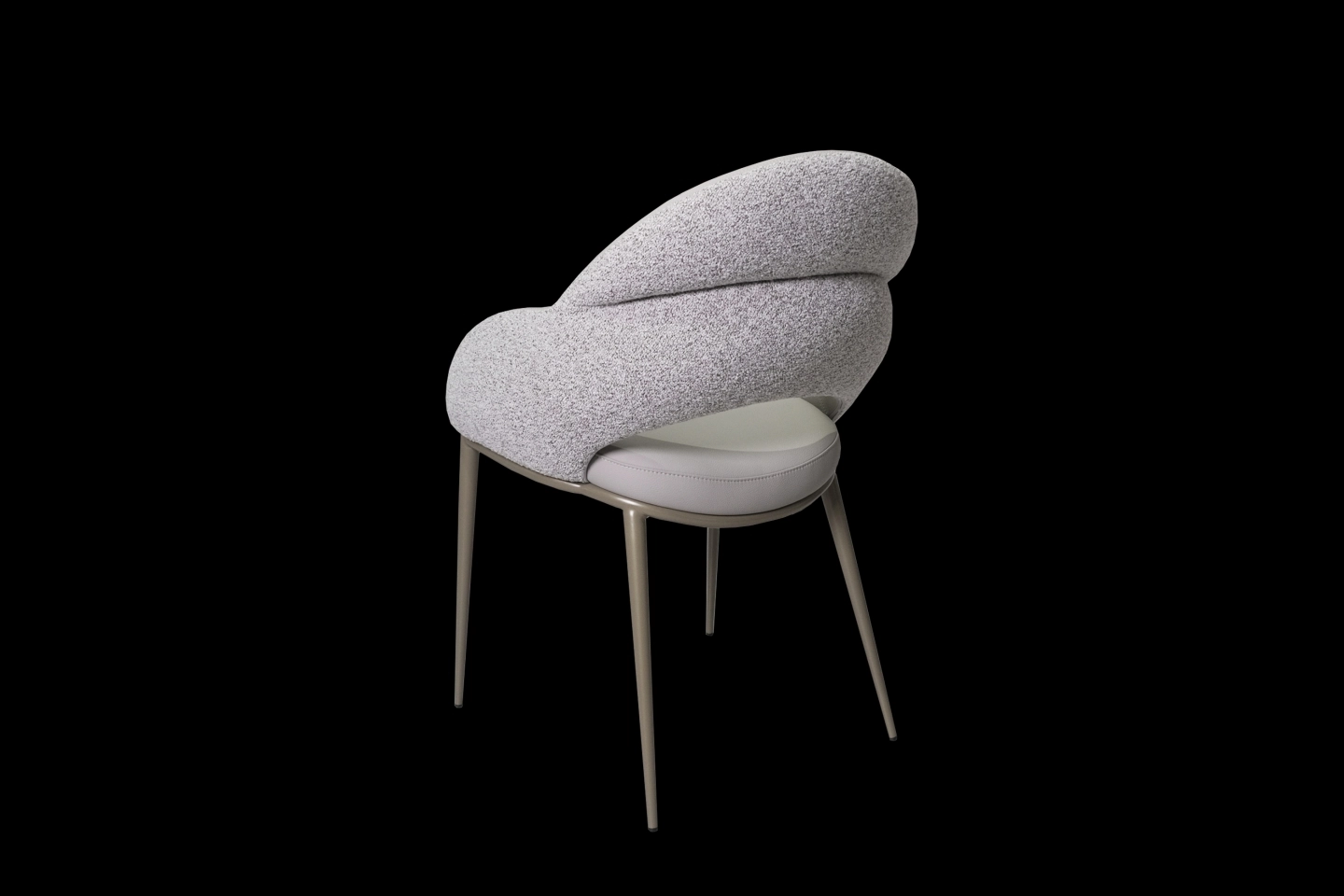 餐椅背面使用亞麻布料與正面皮革相異材質結合